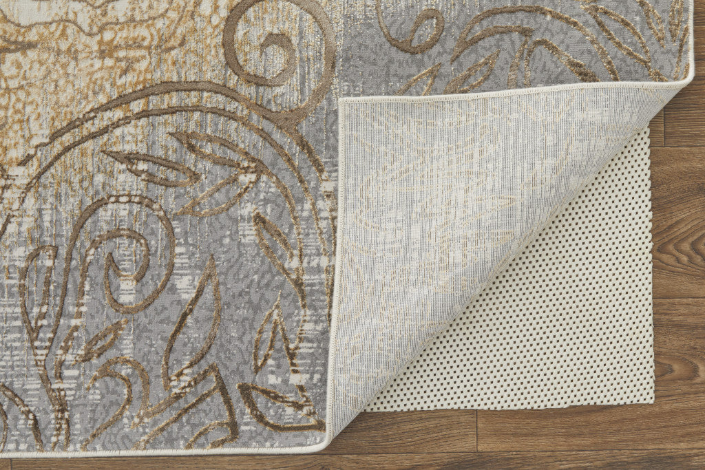 Silver Tan And Gray Floral Power Loom Area Rug - 4' x 6'