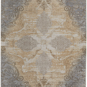 Silver Tan And Gray Floral Power Loom Area Rug - 4' x 6'