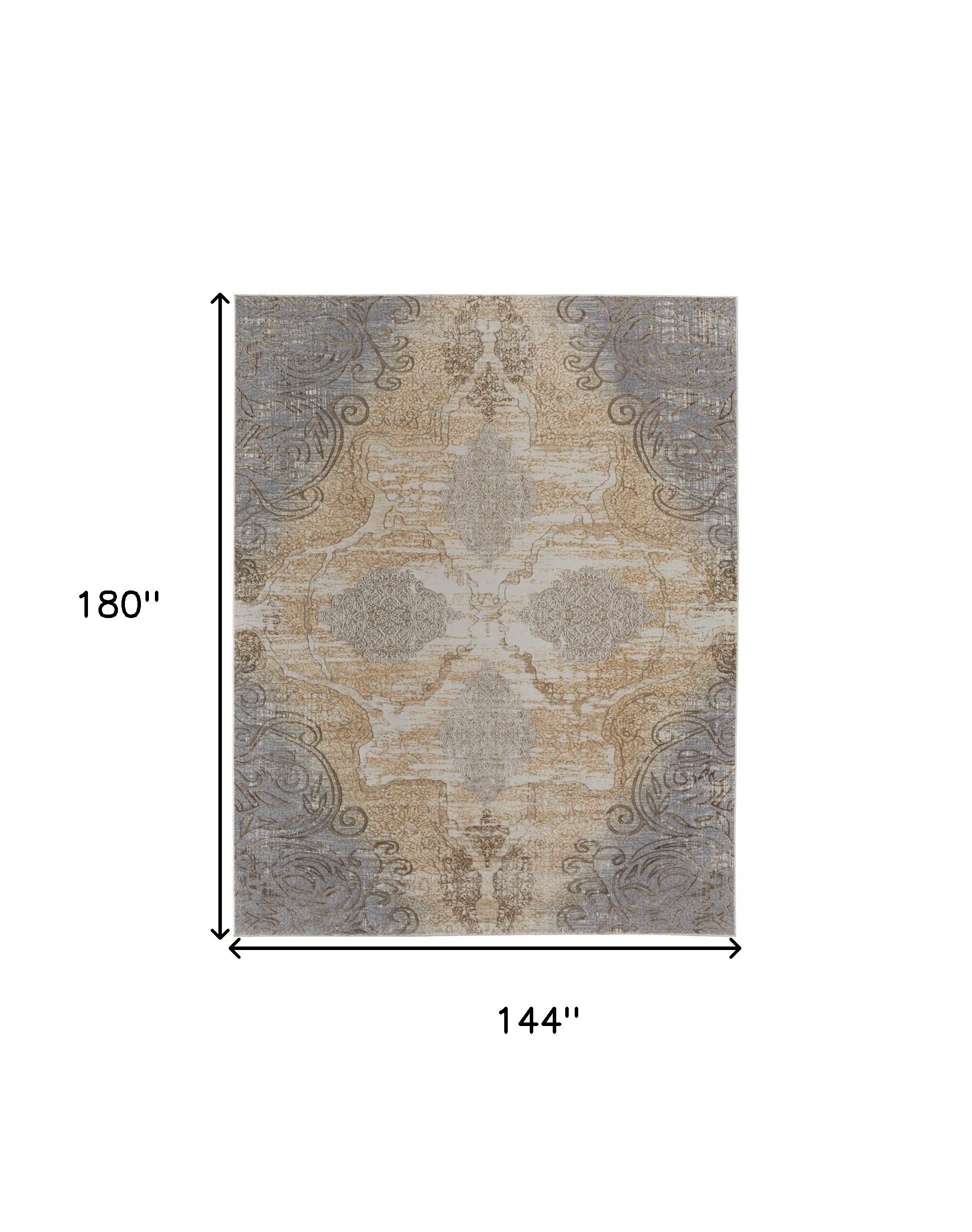 Silver Tan And Gray Floral Power Loom Area Rug - 4' x 6'