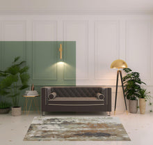 10' X 13' Blue Orange And Ivory Abstract Power Loom Area Rug