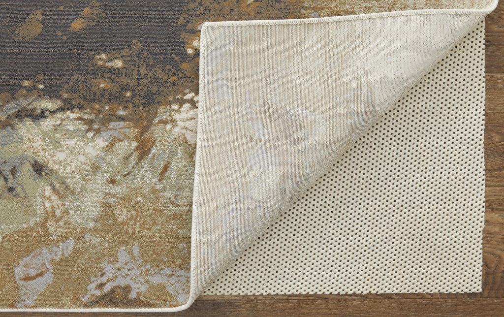 10' X 13' Blue Orange And Ivory Abstract Power Loom Area Rug