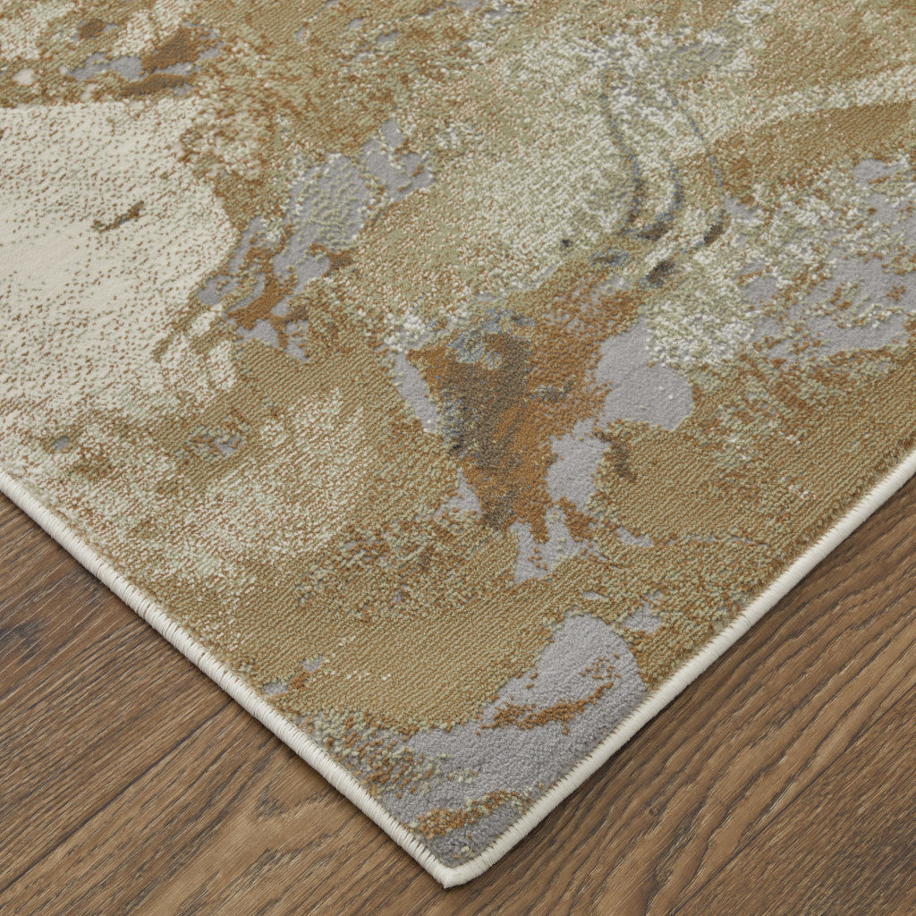 10' X 13' Blue Orange And Ivory Abstract Power Loom Area Rug