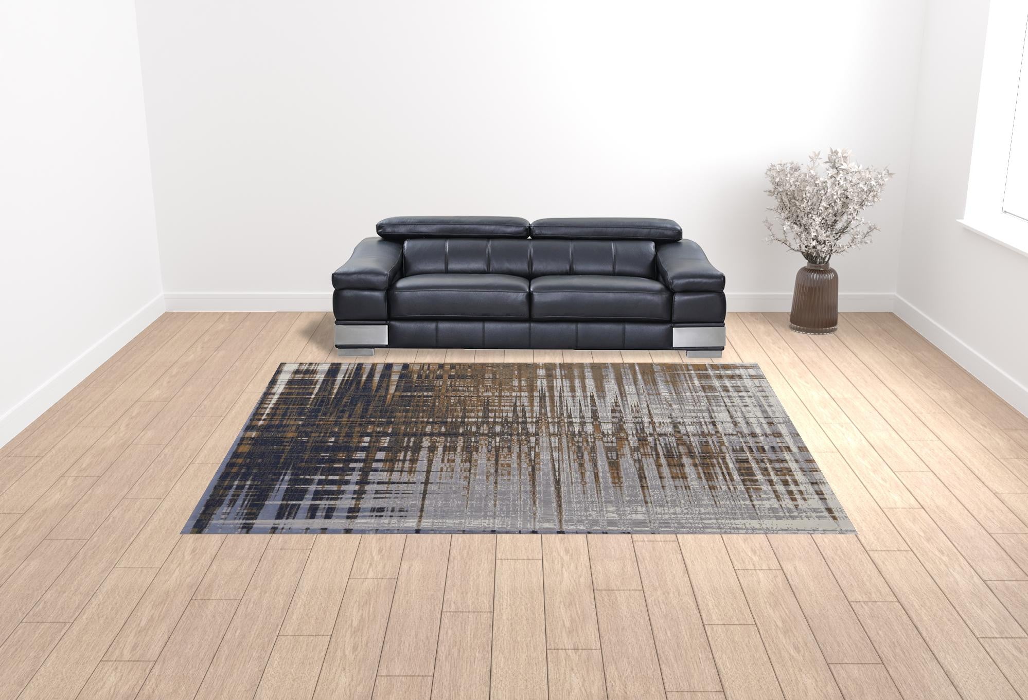 4' X 6' Blue Orange And Gray Abstract Power Loom Area Rug