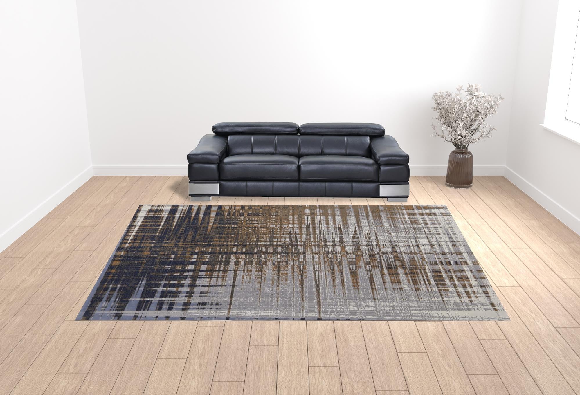 4' X 6' Blue Orange And Gray Abstract Power Loom Area Rug