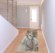 8' Gray And Brown Abstract Power Loom Runner Rug