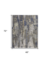 Blue Gray And Tan Abstract Power Loom Distressed Area Rug - 4' x 6'