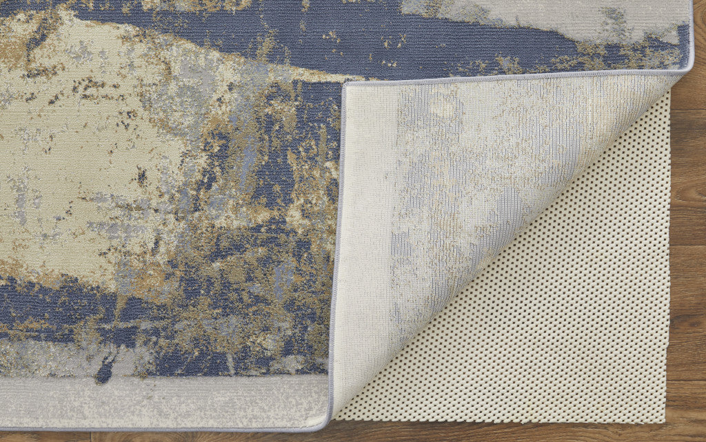 Blue Gray And Tan Abstract Power Loom Distressed Area Rug - 4' x 6'