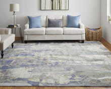 Blue Gray And Tan Abstract Power Loom Distressed Area Rug - 4' x 6'