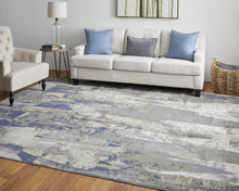 Blue Gray And Tan Abstract Power Loom Distressed Area Rug - 4' x 6'