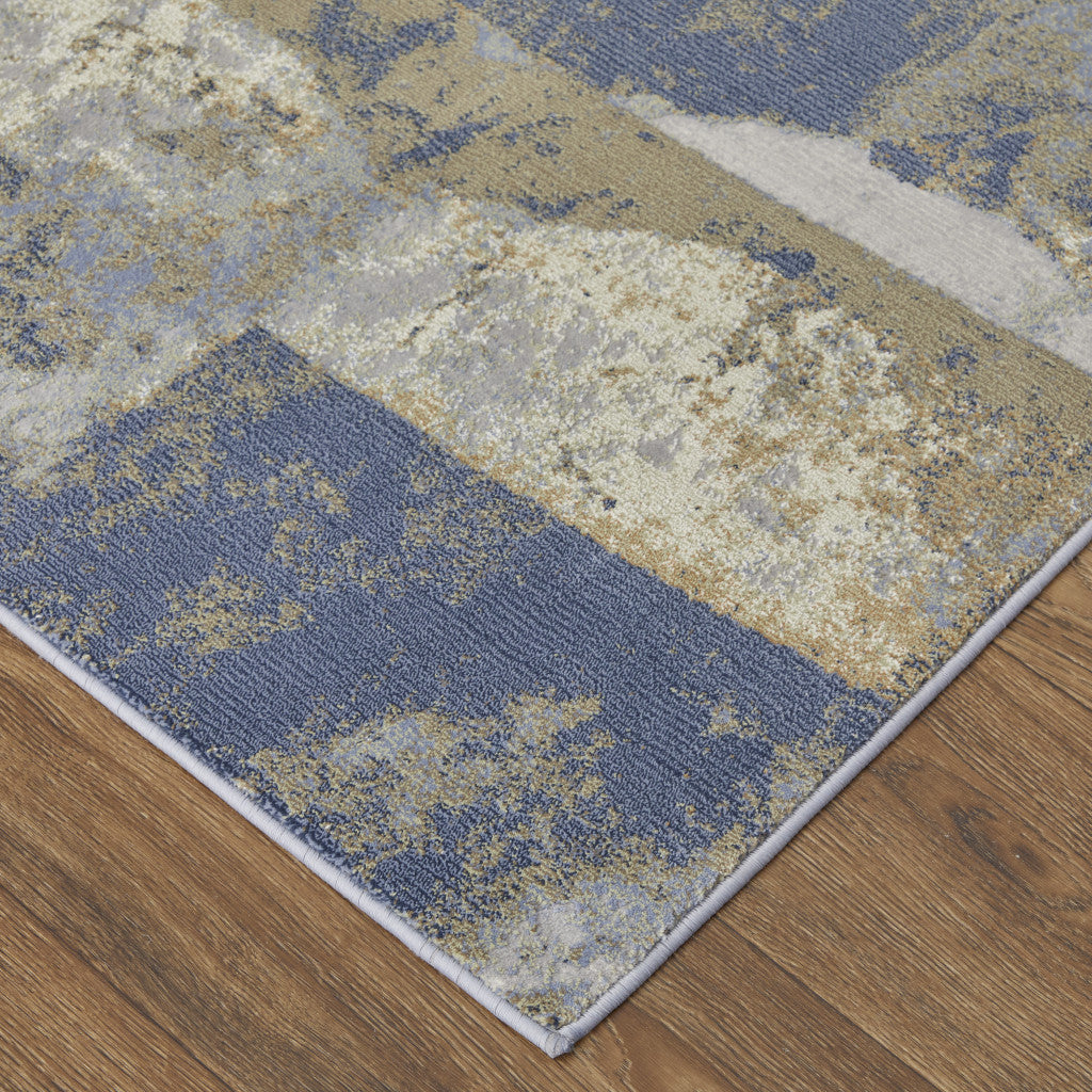 Blue Gray And Tan Abstract Power Loom Distressed Area Rug - 4' x 6'