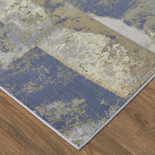 Blue Gray And Tan Abstract Power Loom Distressed Area Rug - 4' x 6'