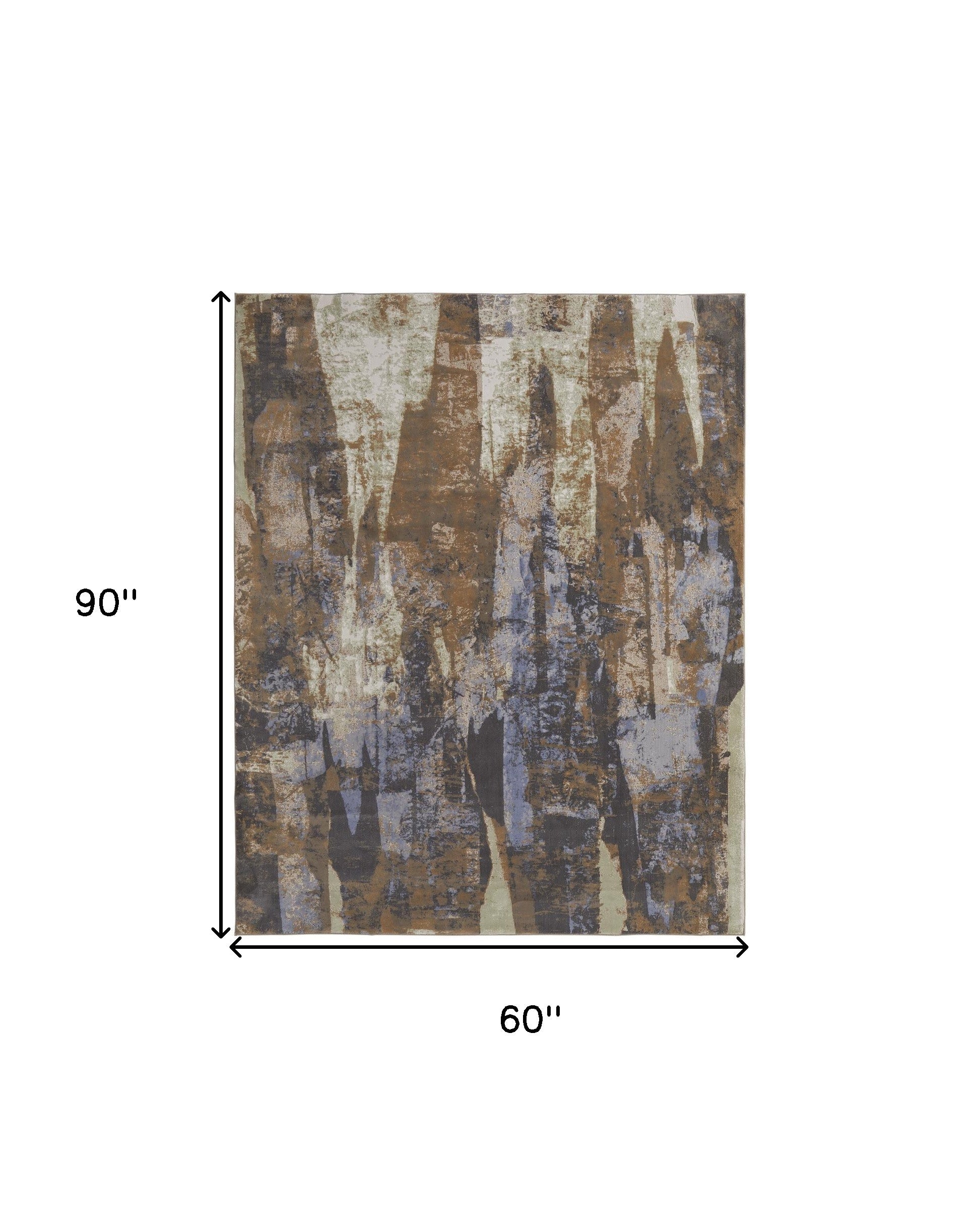 Blue Gray And Tan Abstract Power Loom Distressed Area Rug - 4' x 6'