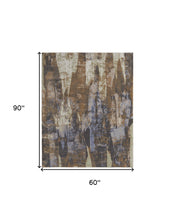 Blue Gray And Tan Abstract Power Loom Distressed Area Rug - 4' x 6'