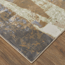 Blue Gray And Tan Abstract Power Loom Distressed Area Rug - 4' x 6'