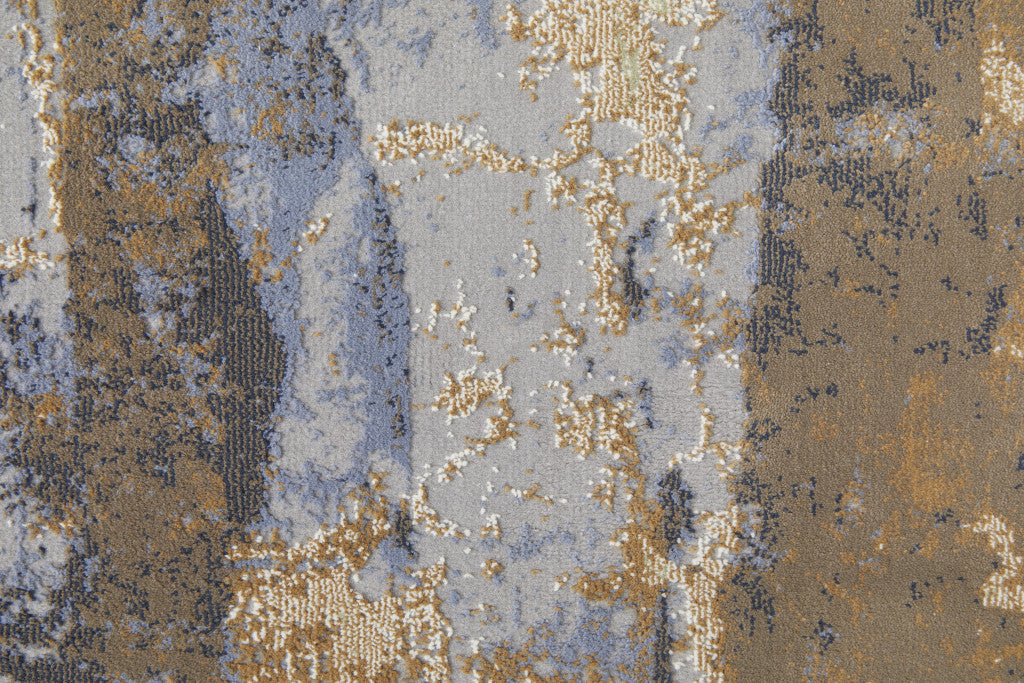 Blue Gray And Tan Abstract Power Loom Distressed Area Rug - 4' x 6'