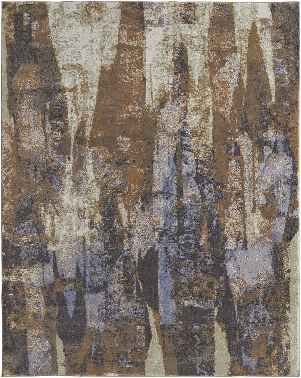 Blue Gray And Tan Abstract Power Loom Distressed Area Rug - 4' x 6'