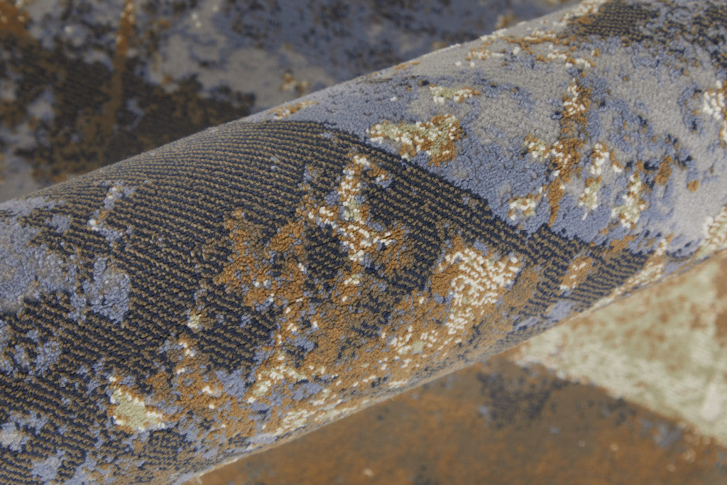 Blue Gray And Tan Abstract Power Loom Distressed Area Rug - 4' x 6'