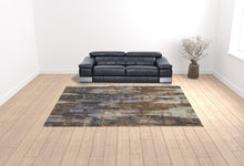 Blue Gray And Tan Abstract Power Loom Distressed Area Rug - 4' x 6'