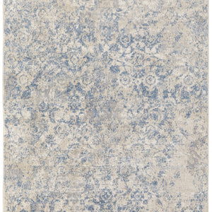 4' X 6' Blue And Ivory Abstract Power Loom Distressed Area Rug