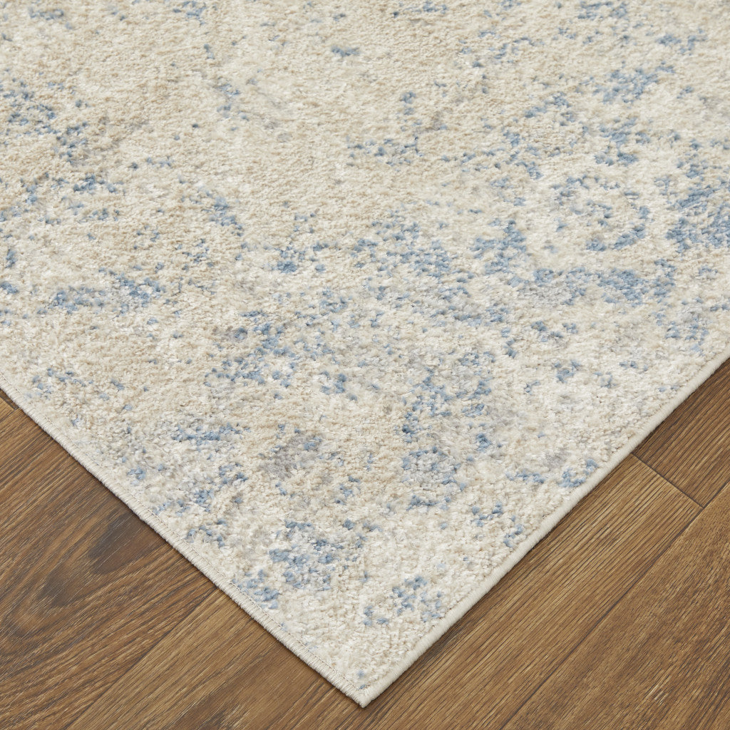 4' X 6' Blue And Ivory Abstract Power Loom Distressed Area Rug