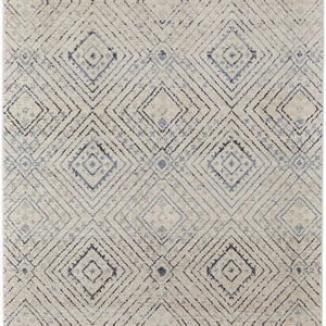 4' X 6' Ivory Blue And Gray Geometric Power Loom Distressed Area Rug