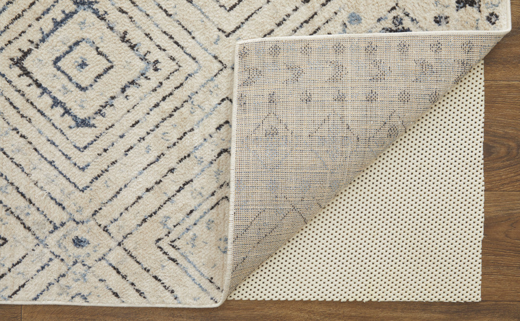 4' X 6' Ivory Blue And Gray Geometric Power Loom Distressed Area Rug