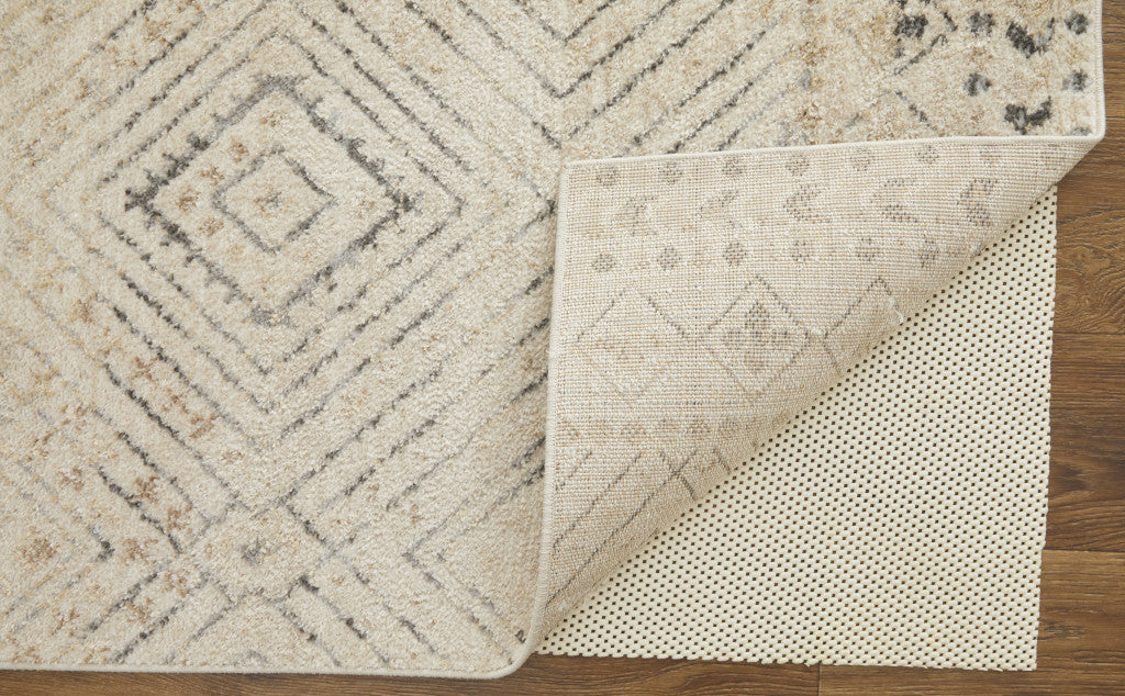 4' X 6' Ivory Blue And Gray Geometric Power Loom Distressed Area Rug