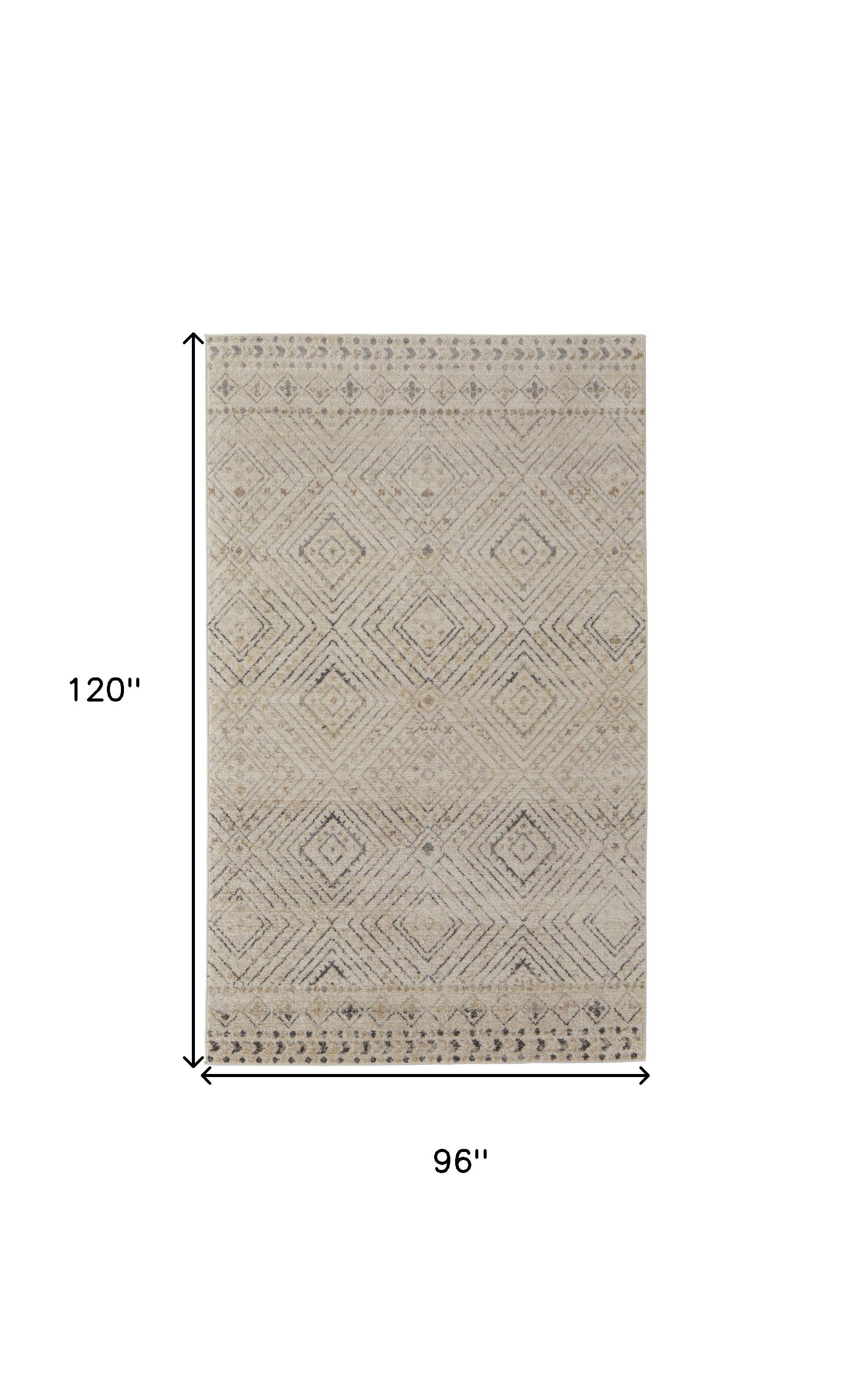 4' X 6' Ivory Blue And Gray Geometric Power Loom Distressed Area Rug