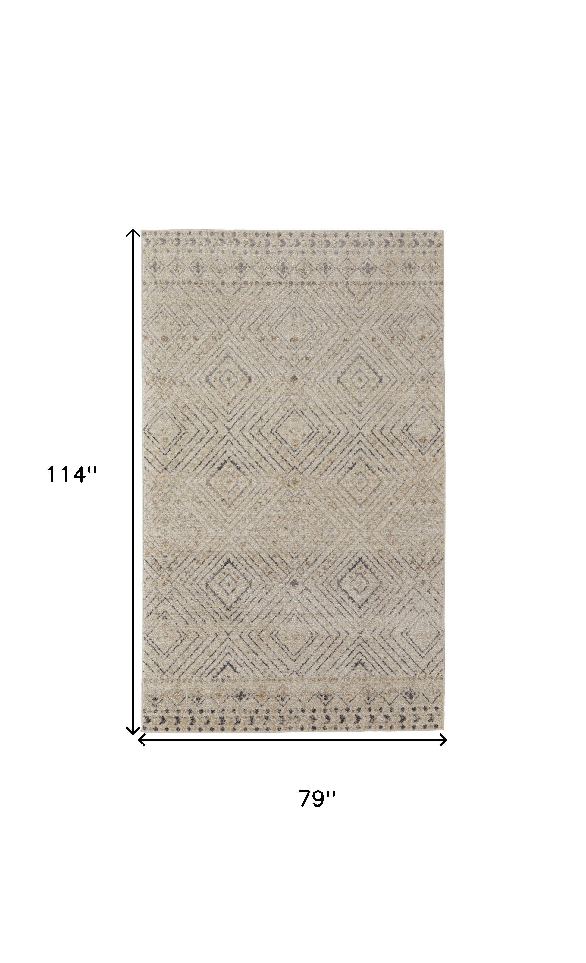 4' X 6' Ivory Blue And Gray Geometric Power Loom Distressed Area Rug