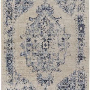 4' X 6' Ivory And Blue Floral Power Loom Distressed Area Rug