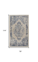 4' X 6' Ivory And Blue Floral Power Loom Distressed Area Rug