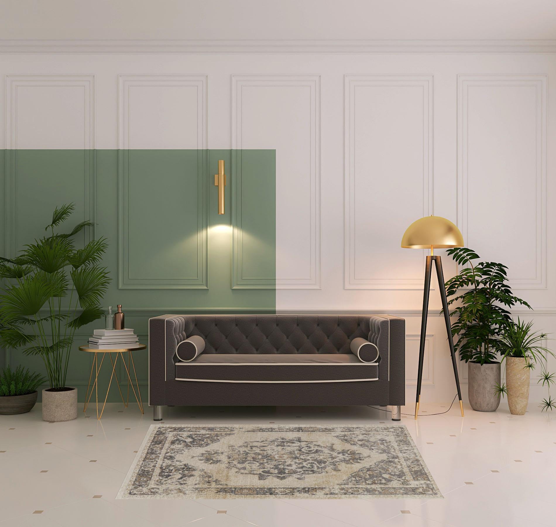 4' X 6' Ivory And Blue Floral Power Loom Distressed Area Rug