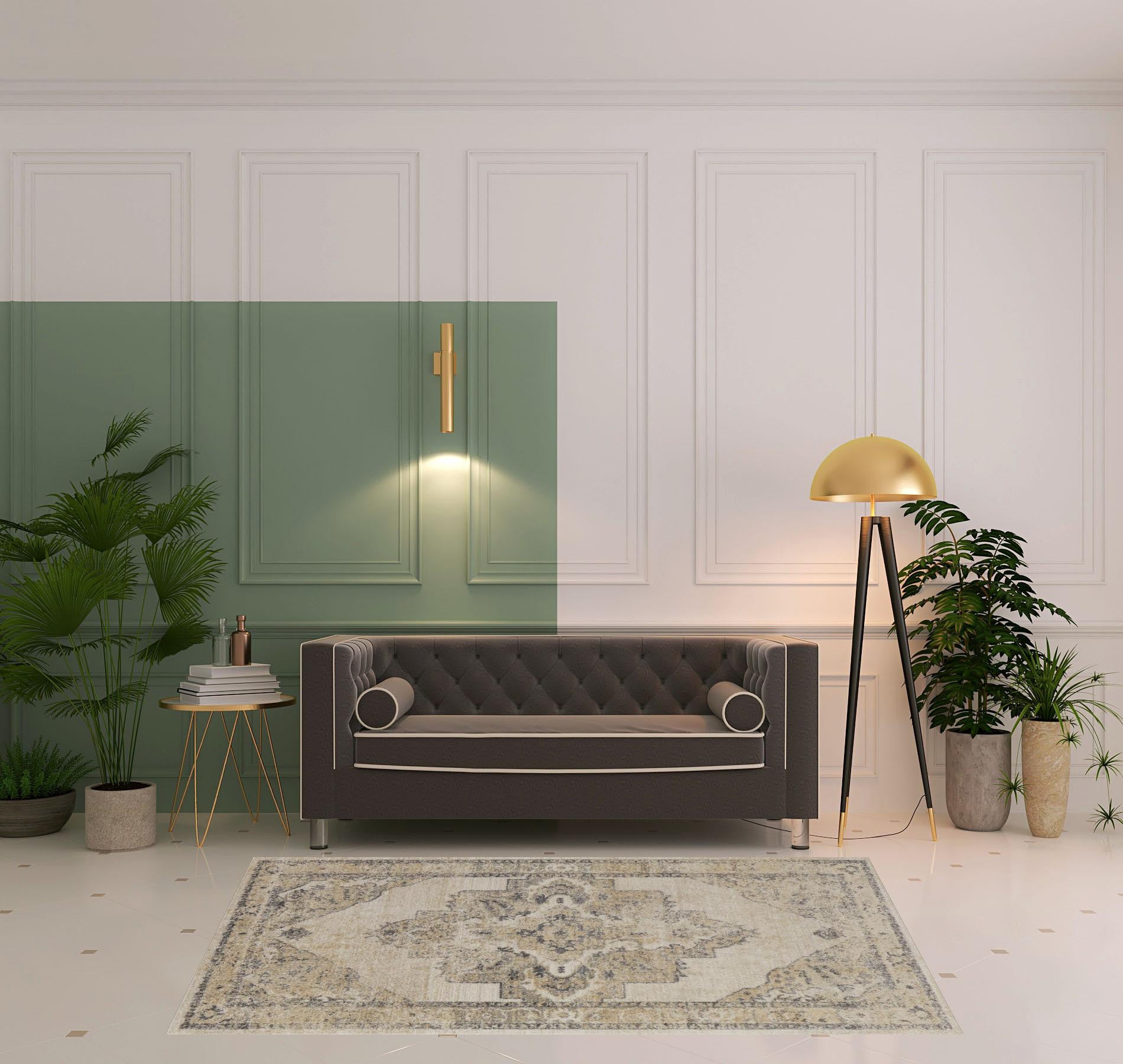 8' X 10' Blue And Ivory Floral Power Loom Distressed Area Rug