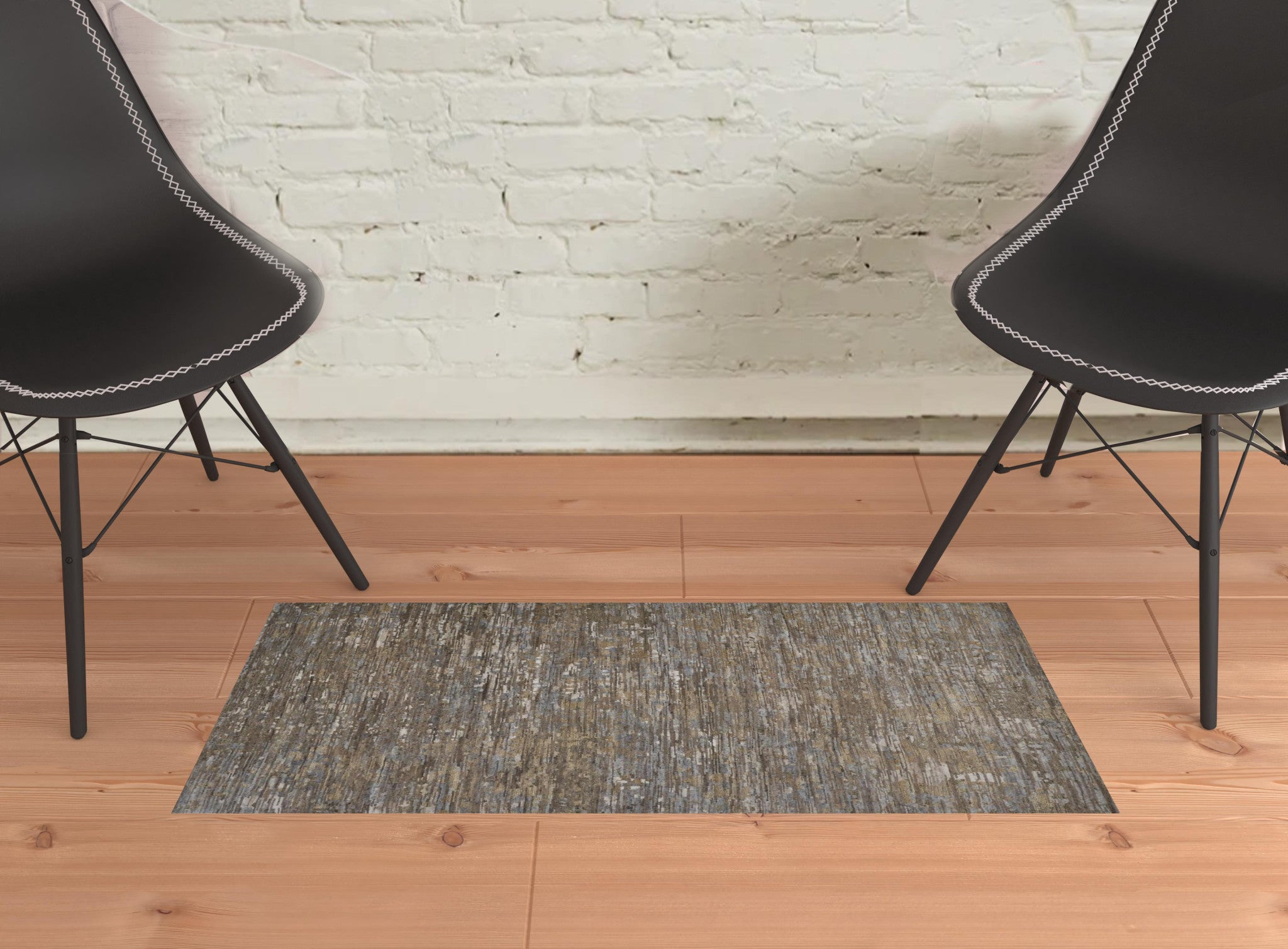 5' X 8' Brown And Gray Wool Abstract Hand Knotted Area Rug