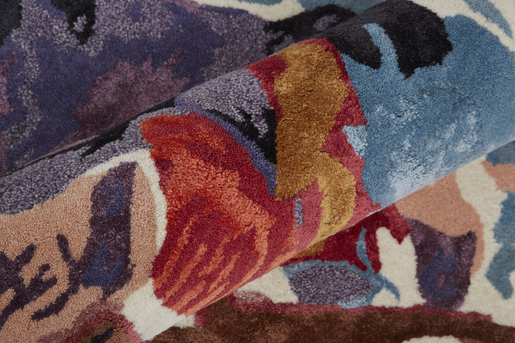 4' X 6' Red Blue And Purple Floral Tufted Handmade Area Rug