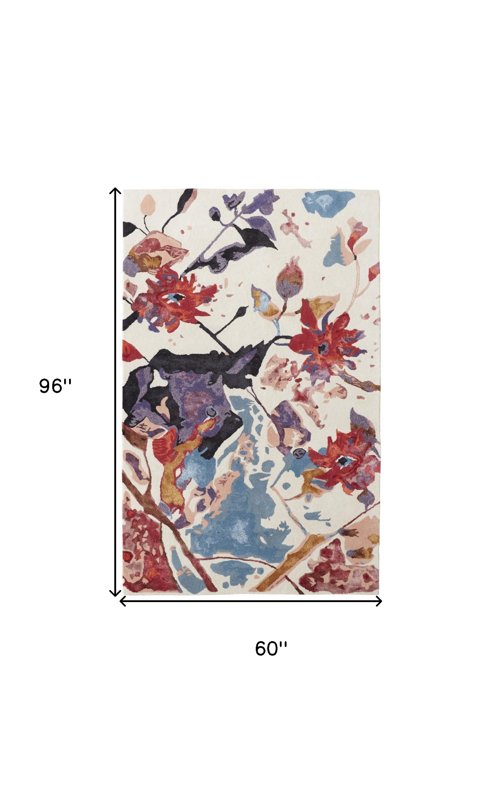 4' X 6' Red Blue And Purple Floral Tufted Handmade Area Rug