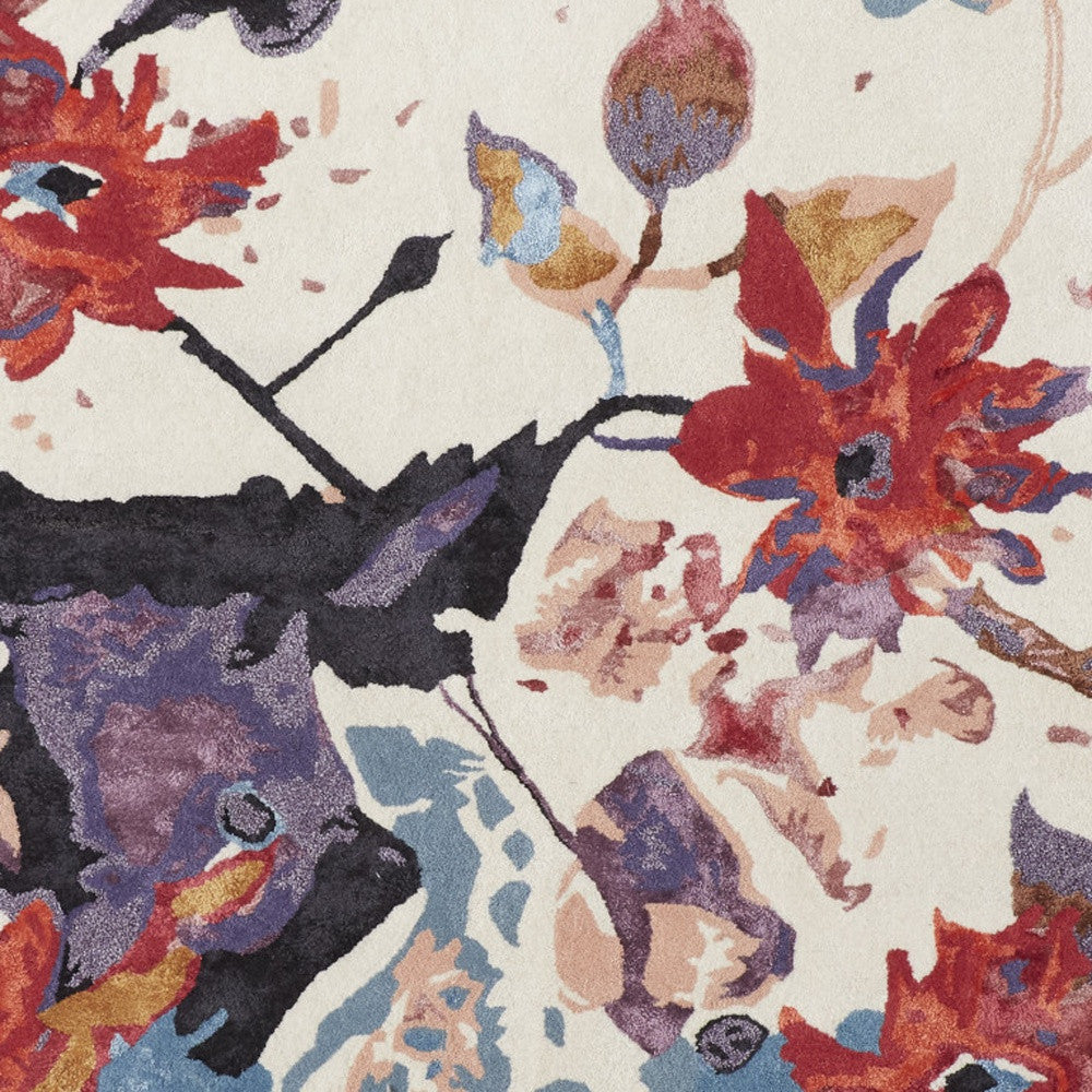 4' X 6' Red Blue And Purple Floral Tufted Handmade Area Rug