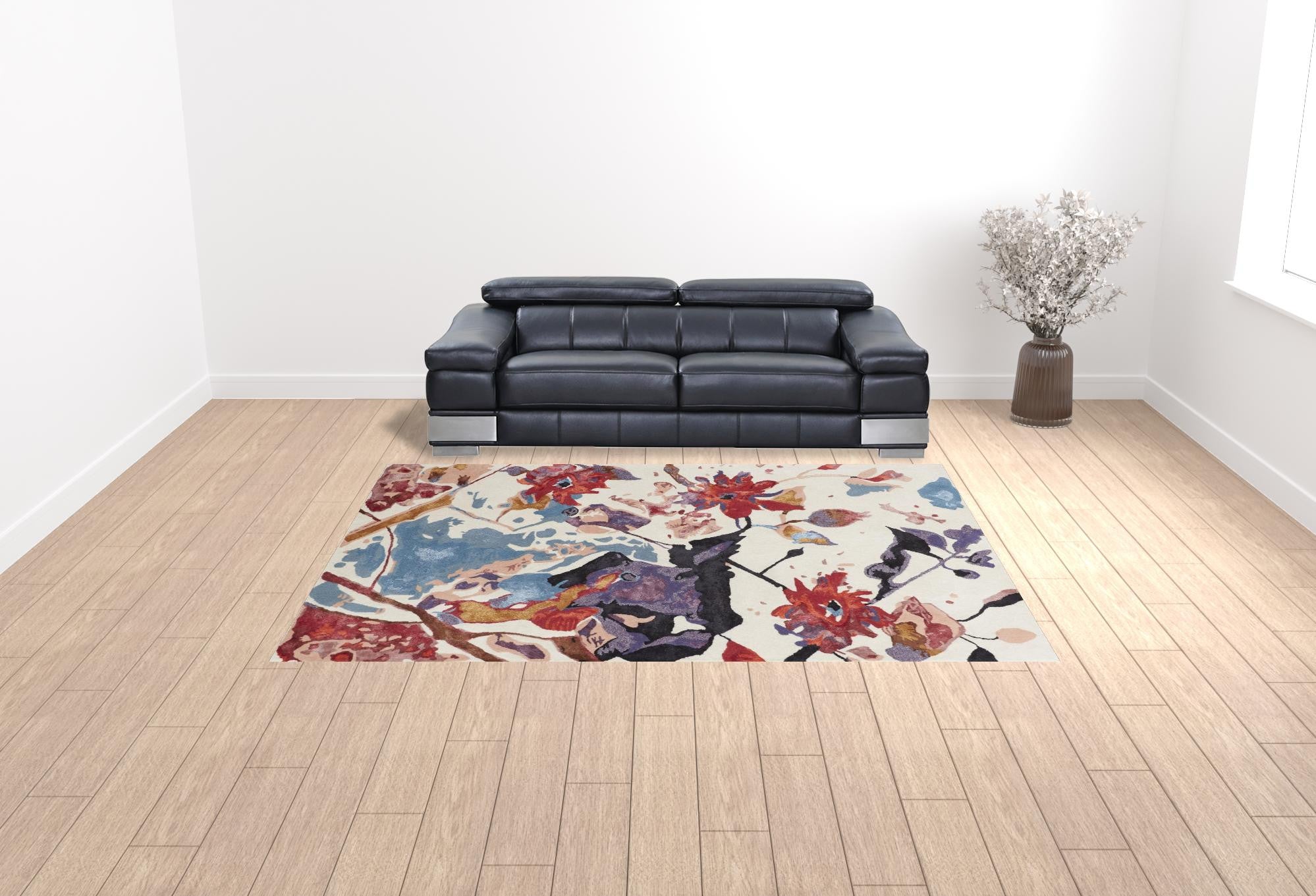 4' X 6' Red Blue And Purple Floral Tufted Handmade Area Rug