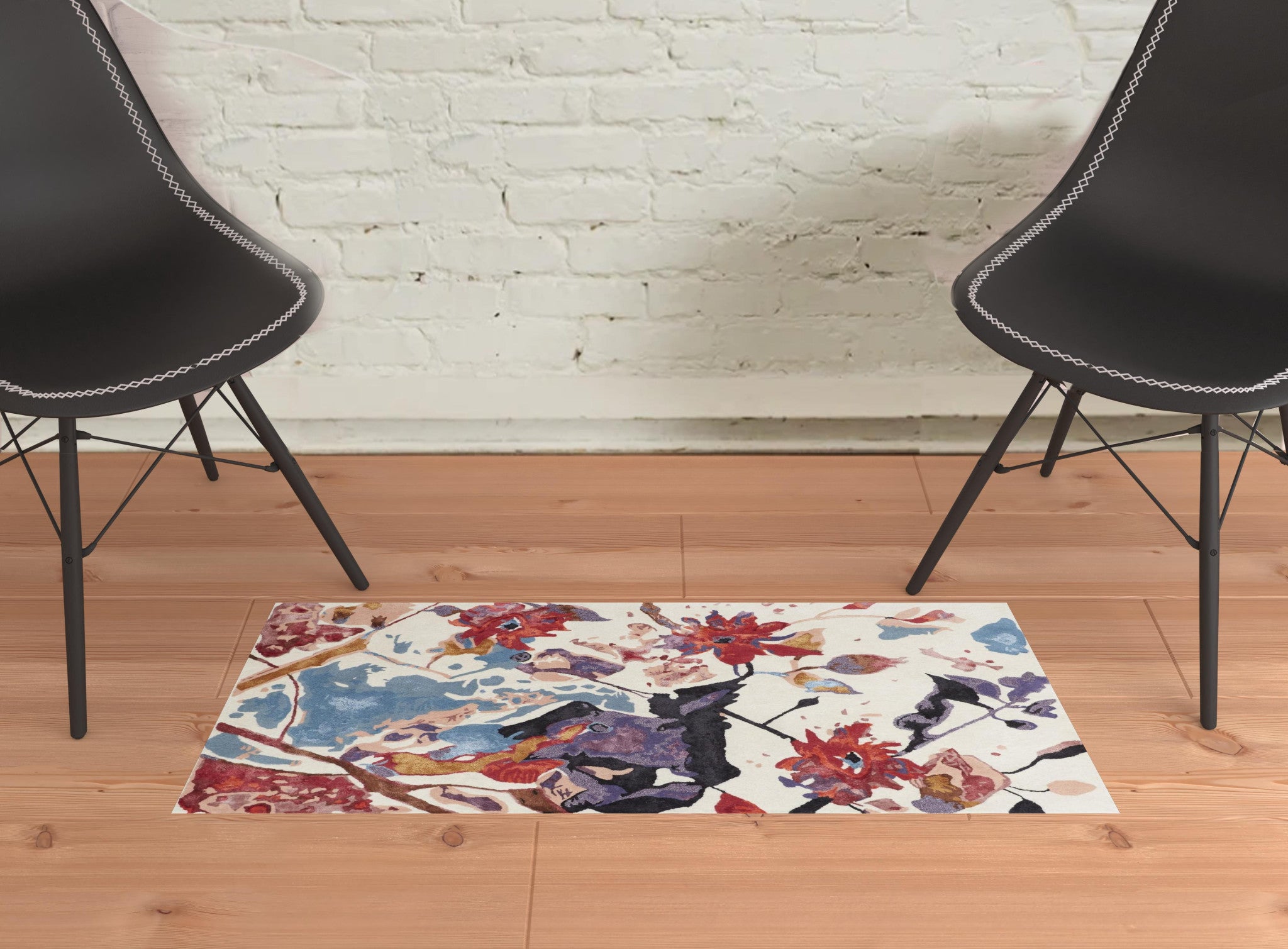 4' X 6' Red Blue And Purple Floral Tufted Handmade Area Rug