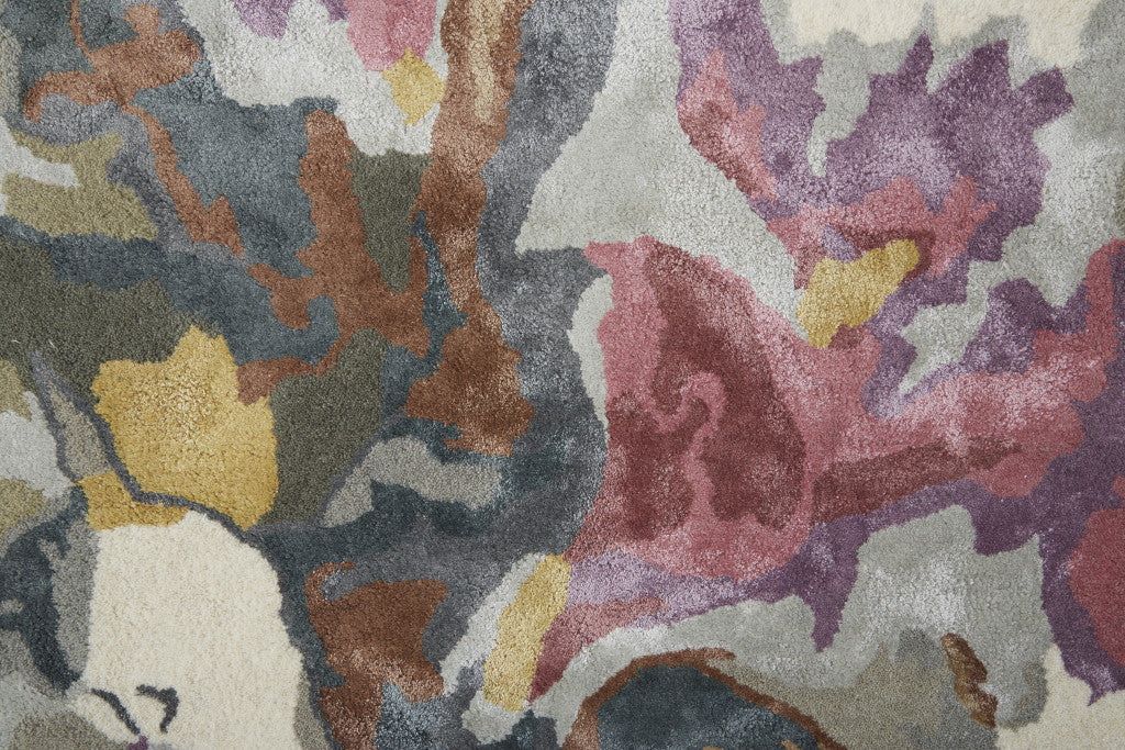 4' X 6' Purple Pink And Green Wool Floral Tufted Handmade Area Rug