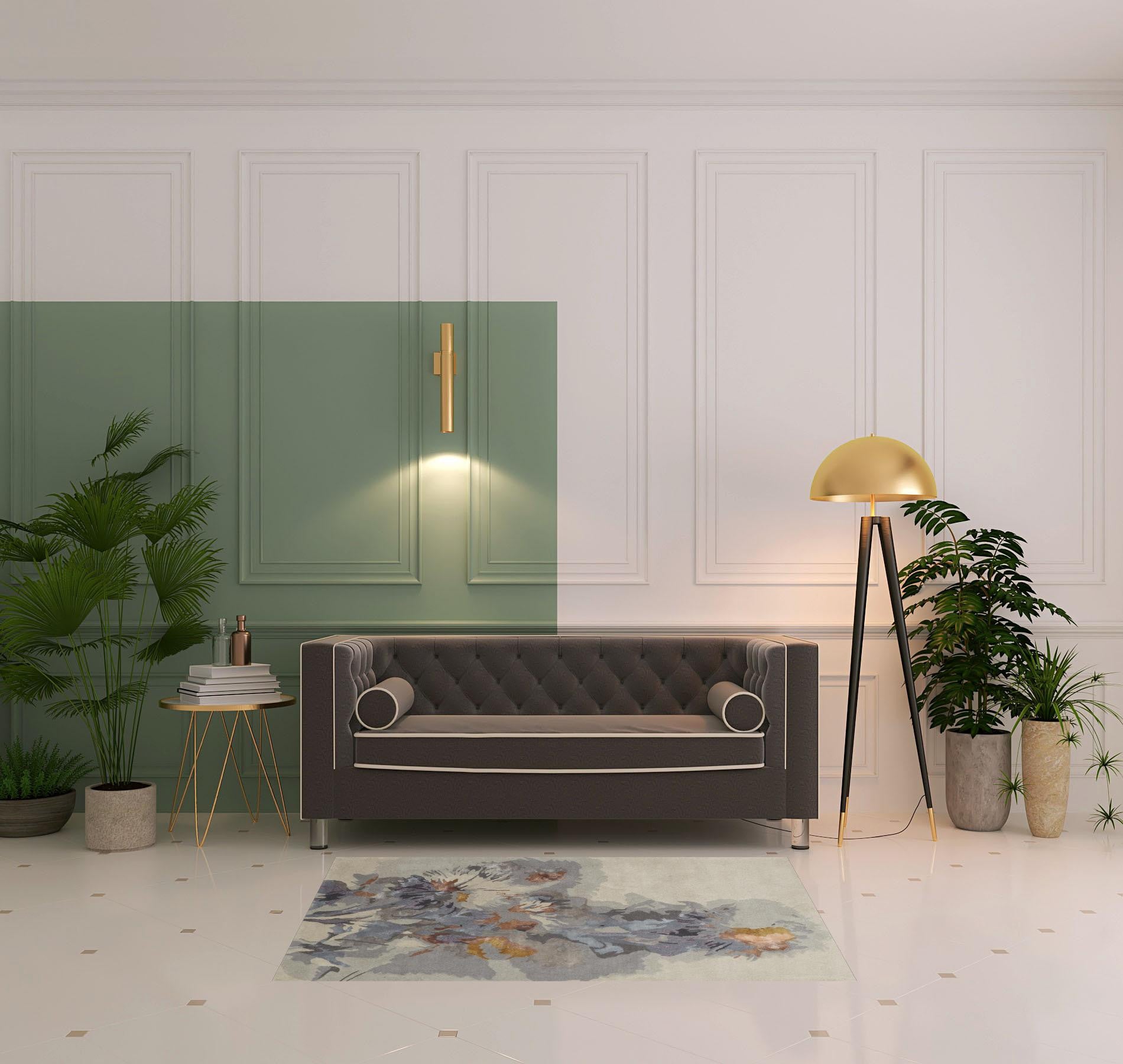 4' X 6' Gray Blue And Orange Wool Floral Tufted Handmade Area Rug