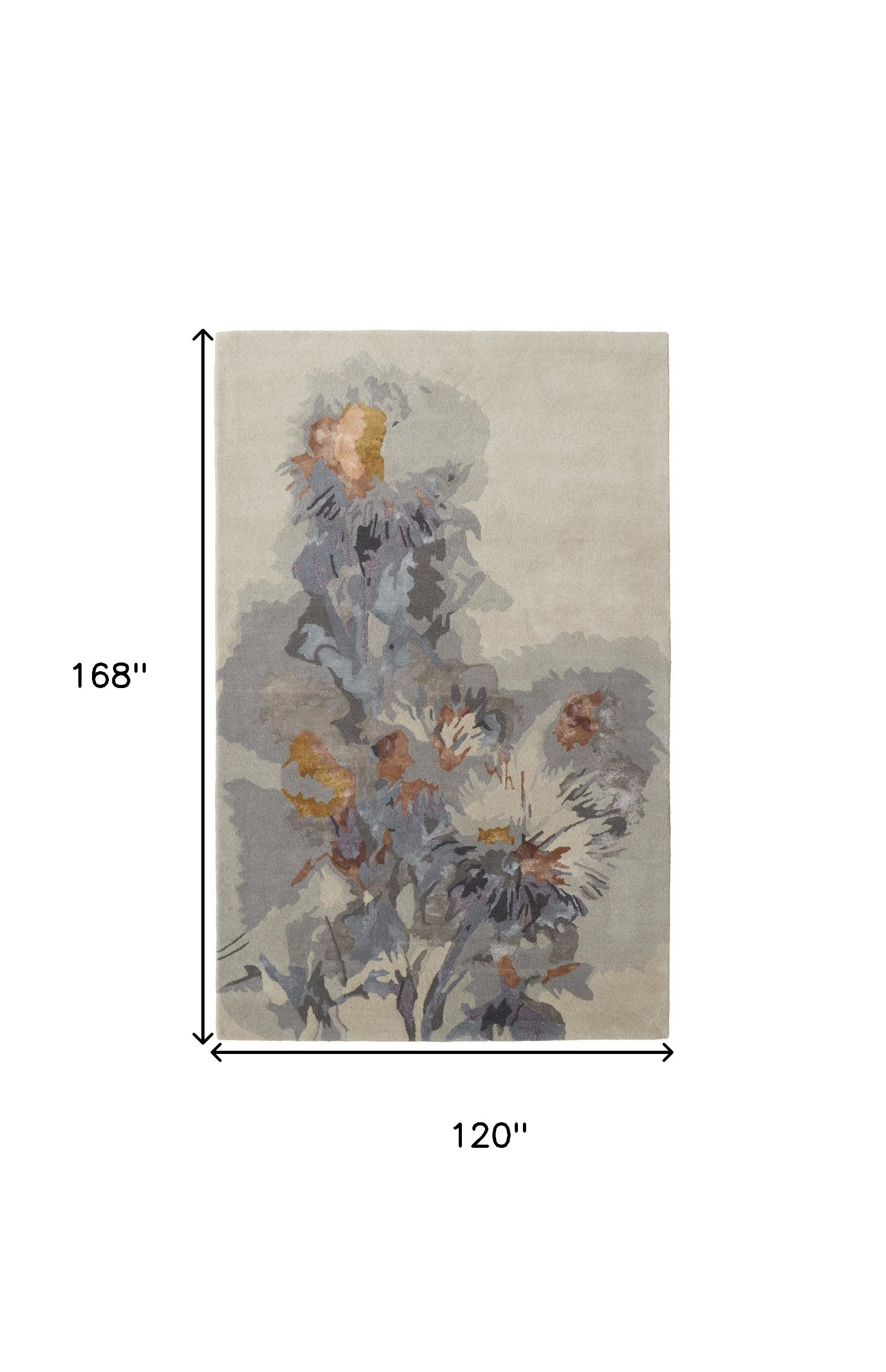 4' X 6' Gray Blue And Orange Wool Floral Tufted Handmade Area Rug
