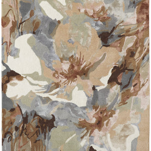 4' X 6' Tan Gray And Green Wool Floral Tufted Handmade Area Rug