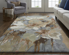 4' X 6' Tan Gray And Green Wool Floral Tufted Handmade Area Rug