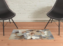 4' X 6' Tan Gray And Green Wool Floral Tufted Handmade Area Rug