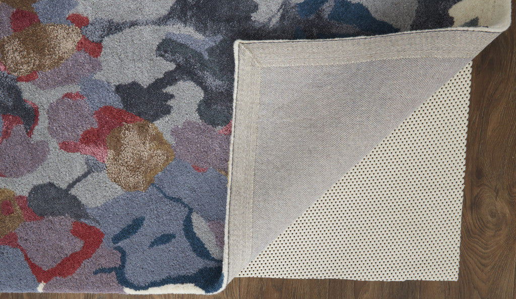 4' X 6' Blue Gray And Pink Wool Floral Tufted Handmade Area Rug