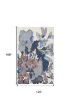 4' X 6' Blue Gray And Pink Wool Floral Tufted Handmade Area Rug