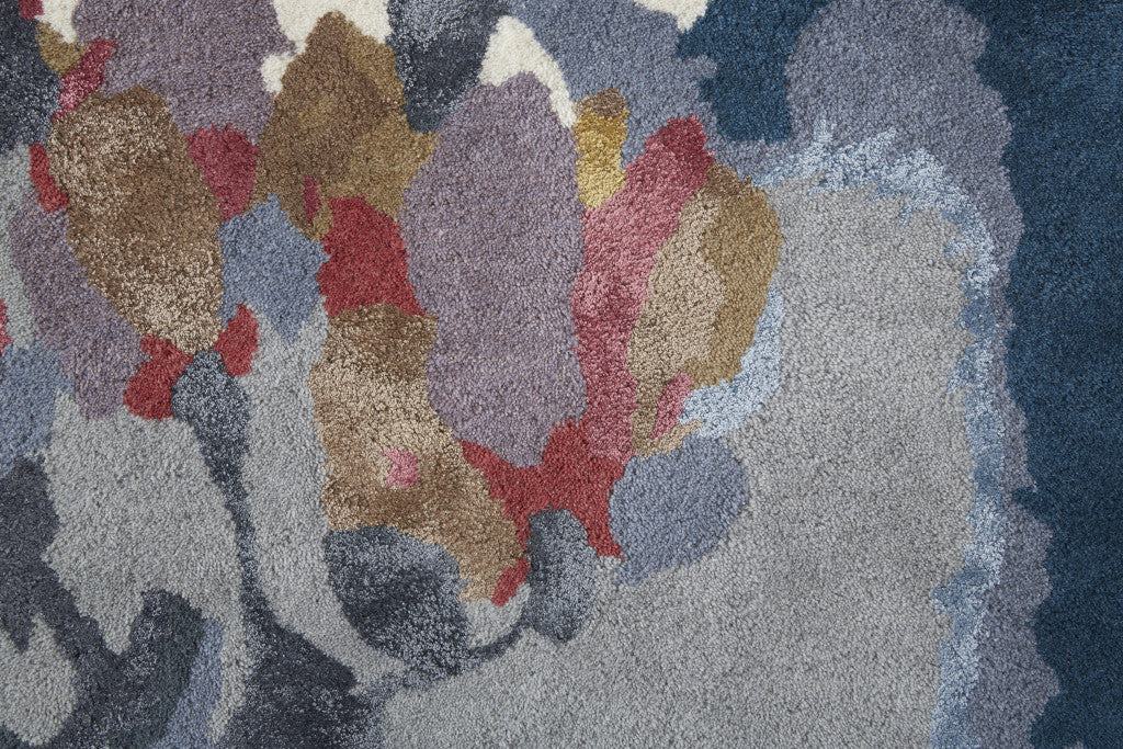 4' X 6' Blue Gray And Pink Wool Floral Tufted Handmade Area Rug