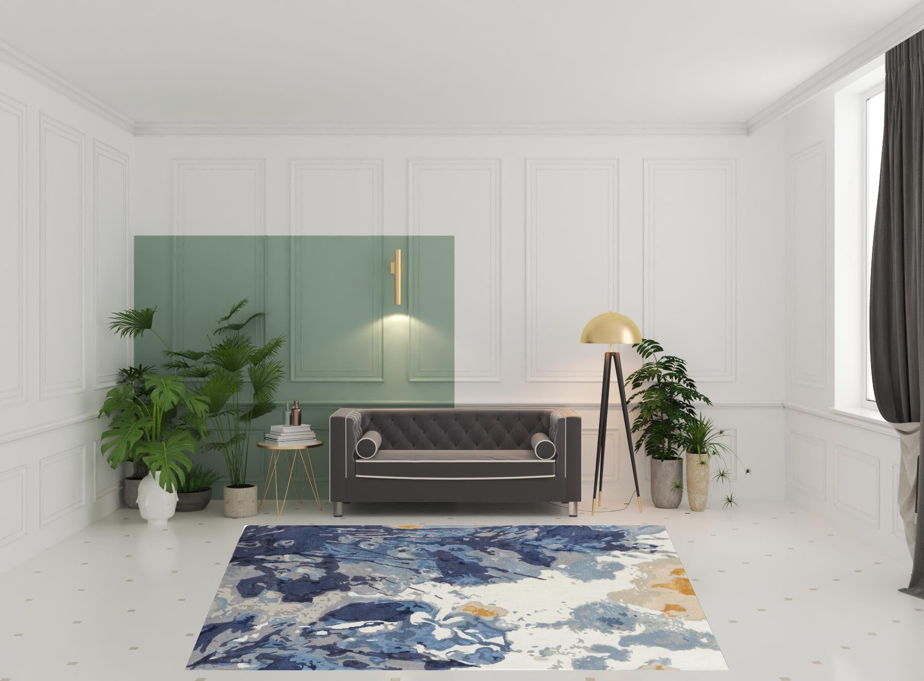 8' X 10' Blue Wool Floral Tufted Handmade Area Rug