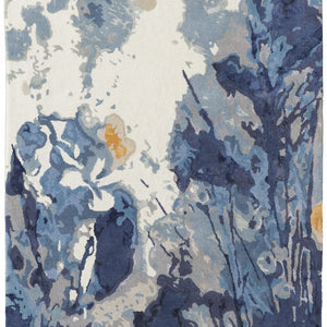 8' X 10' Blue Wool Floral Tufted Handmade Area Rug